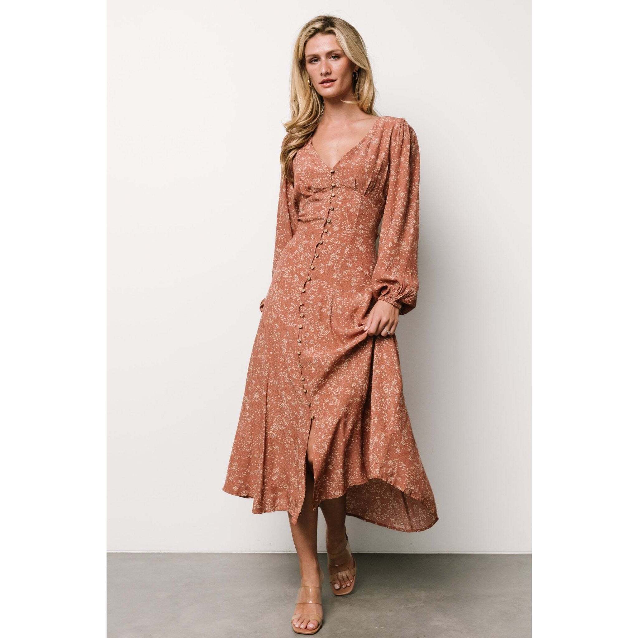 Baltic Born Claudine Maxi Dress | Dusty Clay Print Size M Button Front